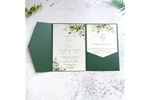 Dark Green Pocket Invitation with Envelop for Wedding Mermail Holiday Party 20 Sets
