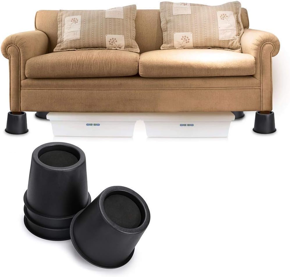 Round 4 Inch Bed Risers Lifts Height of 4 inch Heavy Duty Set of 4 Pack Table Risers Furniture Risers Great Under Bed Storage Black: Home Improvement