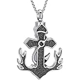 Cross Anchor Cremation Jewelry Fish Hook Urn Necklace for Ashes Deer Antler Stainless Steel Ashes Pendant for Women Men Keepsake Memorial Jewelry Ashes Lockets for Loss of Loved One