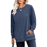 RUMIA Crewneck Fall Sweatshirts for Women Trendy- Women's Plain Long Sleeve Pullover Tops with Pockets Fashion