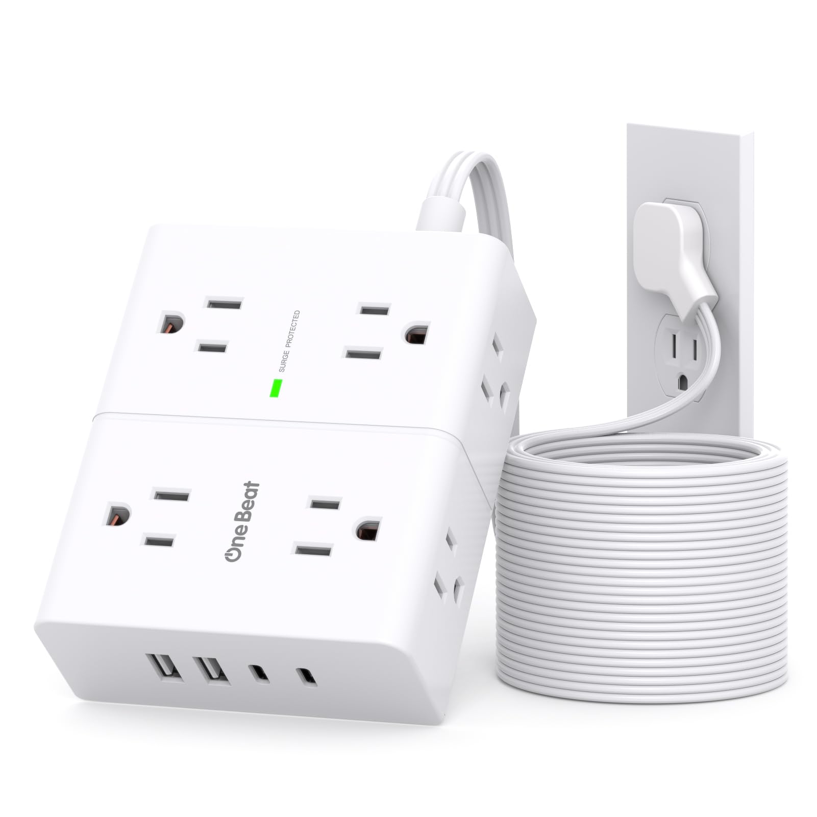Surge Protector Power Strip 20 ft Cord, Flat Plug Extension Cord with 8 Outlets 4 USB Ports(2 USB C), 3 Side Wall Mount Outlet Extender, Long Extension Cord for Home Office Dorm Room Essentials Image