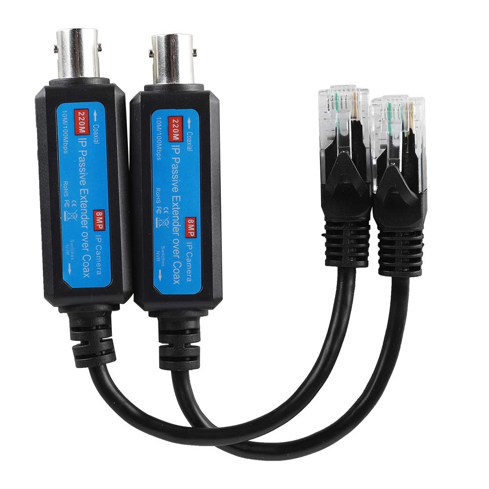 Sonew 1 Pair 10/100Mbps Network Transmitter, 1CH Passive IP Network Coaxial Transmitter Receiver Extender for IP NVR Camera