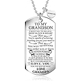 NOVQY To My Grandson from Grandpa I Want You To Believe Love Mom Dog Tag Military Air Force Navy Coast Guard Necklace Ball Chain Gift for Best Son Birthday and Graduation