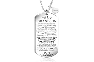 NOVQY To My Grandson from Grandpa I Want You To Believe Love Mom Dog Tag Military Air Force Navy Coast Guard Necklace Ball Chain Gift for Best Son Birthday and Graduation