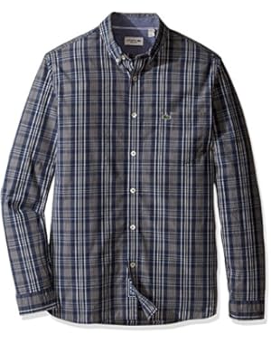 Lacoste Men's Long Sleeve Indigo Check