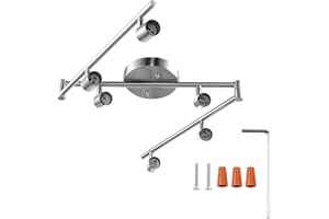 AIBOO 6-Light Adjustable Dimmable Track Lighting Kit, Flexible Foldable Arms,Satin Nickel Kitchen,Hallyway Bed Room Lighting Fixture, GU10 Base Bulbs not Included