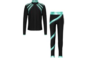 Huimingda Kids Girls Figure Skating Outfit Shiny Ice Skating Jacket with Athletic Leggings Sets Performance Dancewear