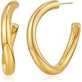 ENSKEFEN Gold Hoop Huggie Earrings for Women 14K Gold Plated Chunky Hoop Earrings Hypoallergenic Lightweight Earring