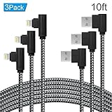 ANSEIP Right Angle Lightning Cable 3Pack 90 Degree iPhone Charger Cord Nylon Braided Data Cable Transfer and Charging for Apple iPhone X/8/7/6/5 iPad (Black Grey, 10FT)