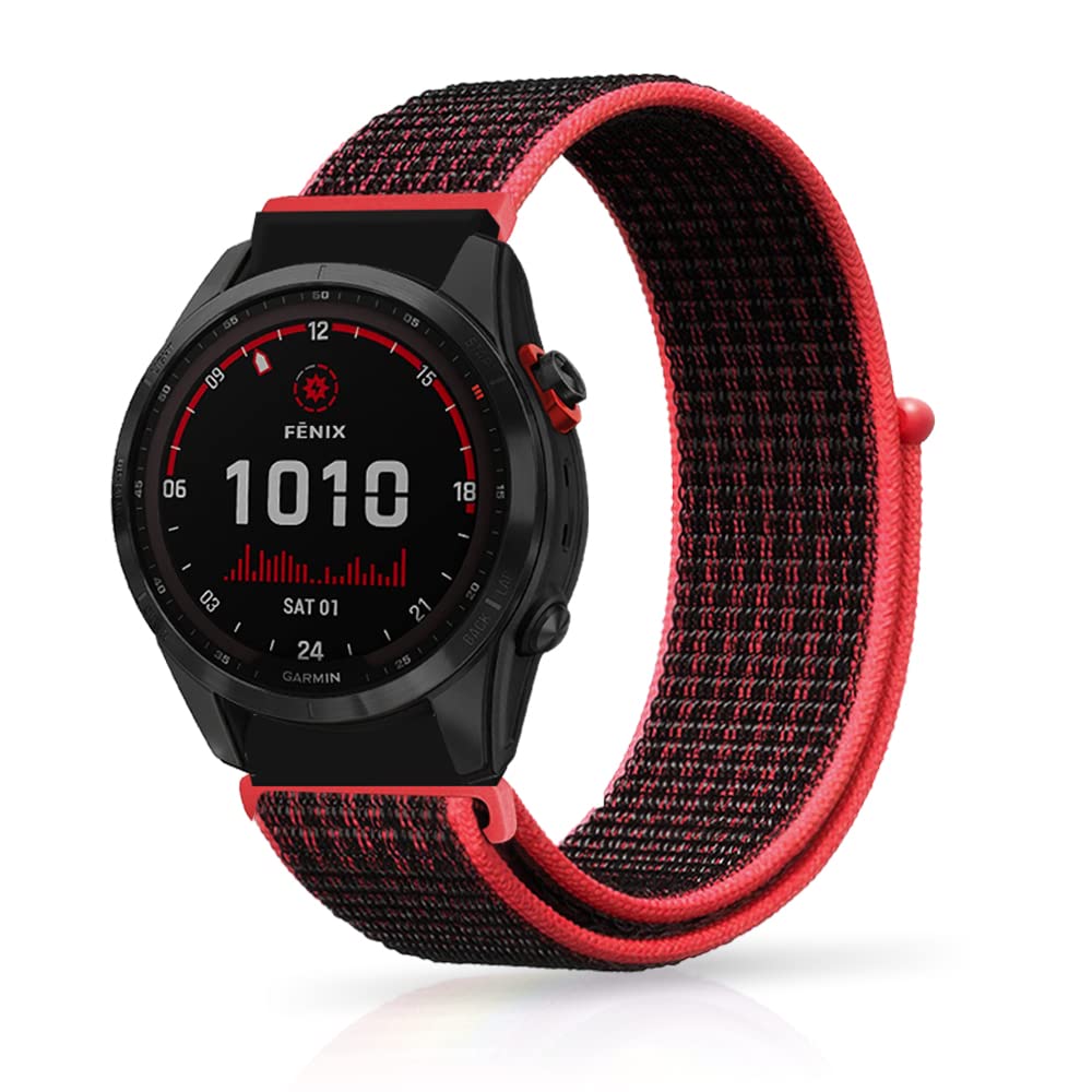 Niboow Strap QuickFit 26mm for Garmin Epix 2 Pro 51mm, Nylon Lightweight Breathable Watch Band for Garmin Fenix 7X Pro Solar/Fenix 7X/6X GPS/6X Pro/6X Sapphire GPS/5X Sapphire/5X GPS -Black/Red