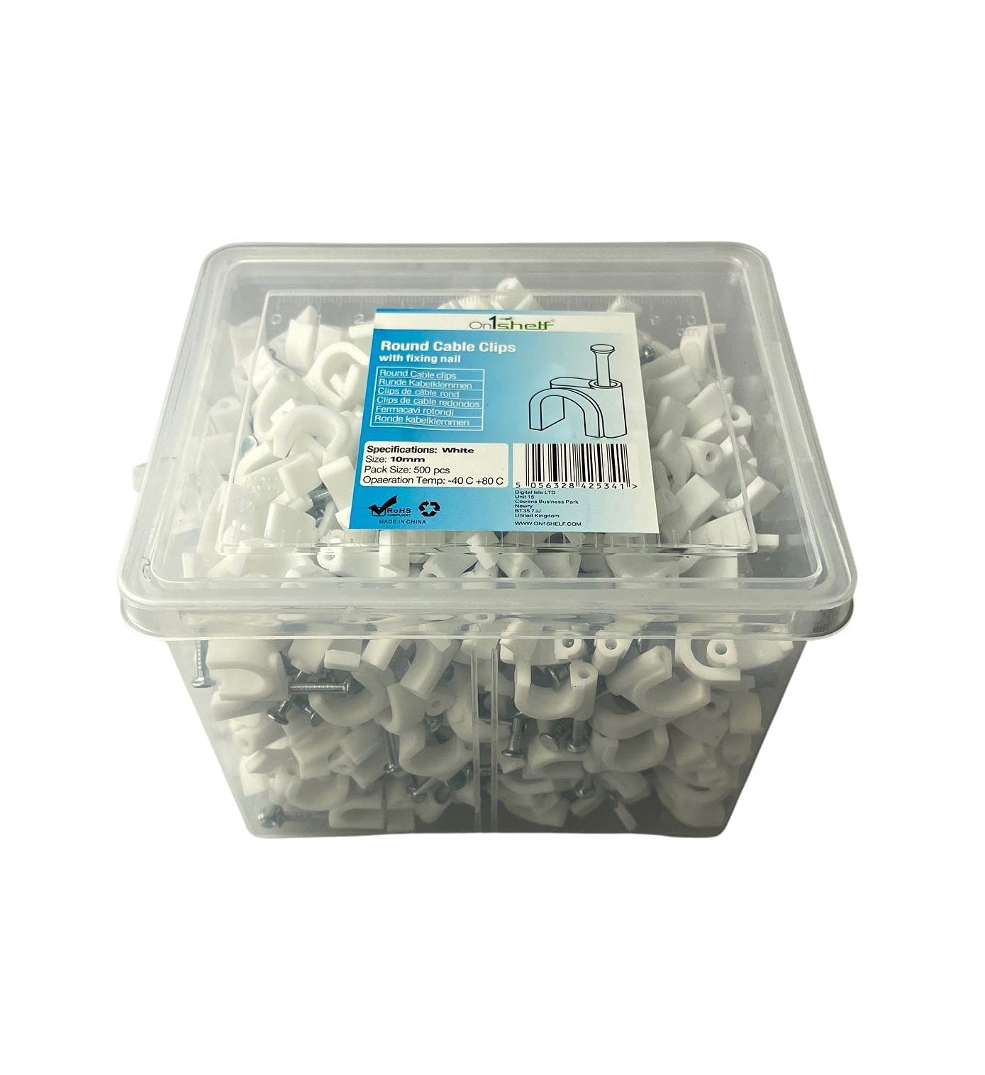 White Round Cable Clips K-Type Trade Box, 10mm- 500 Pieces