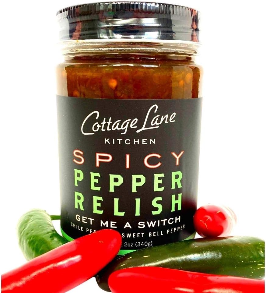 Cottage Lane Kitchen Pepper Relish - Hot & Sweet Chile Peppers. Spicy Jalapenos Bell Peppers - Sub for Hot Sauce, Chow Chow, Salsa 12oz Jar