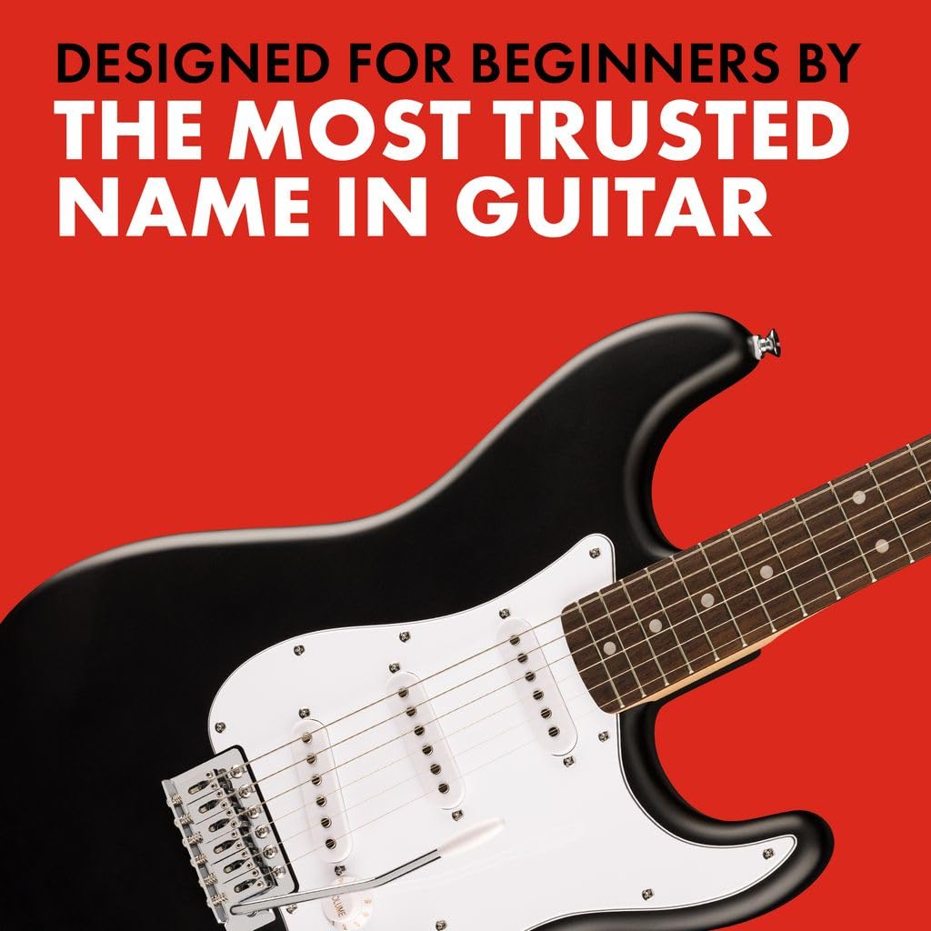 Guitarra eléctrica Fender Squier Debut Series Stratocaster, guitarra para principiantes, con garantía de 2 años, incluye lecciones gratuitas, negra con acabado mate
