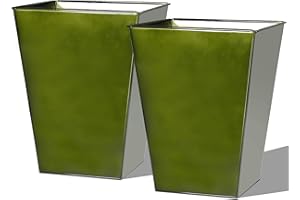 Worth Garden Large Metal Glazed Floor Planter Set of 2-14" Dia x 18" H - Luxurious Glossy Finish Green Tall Square Tapered St