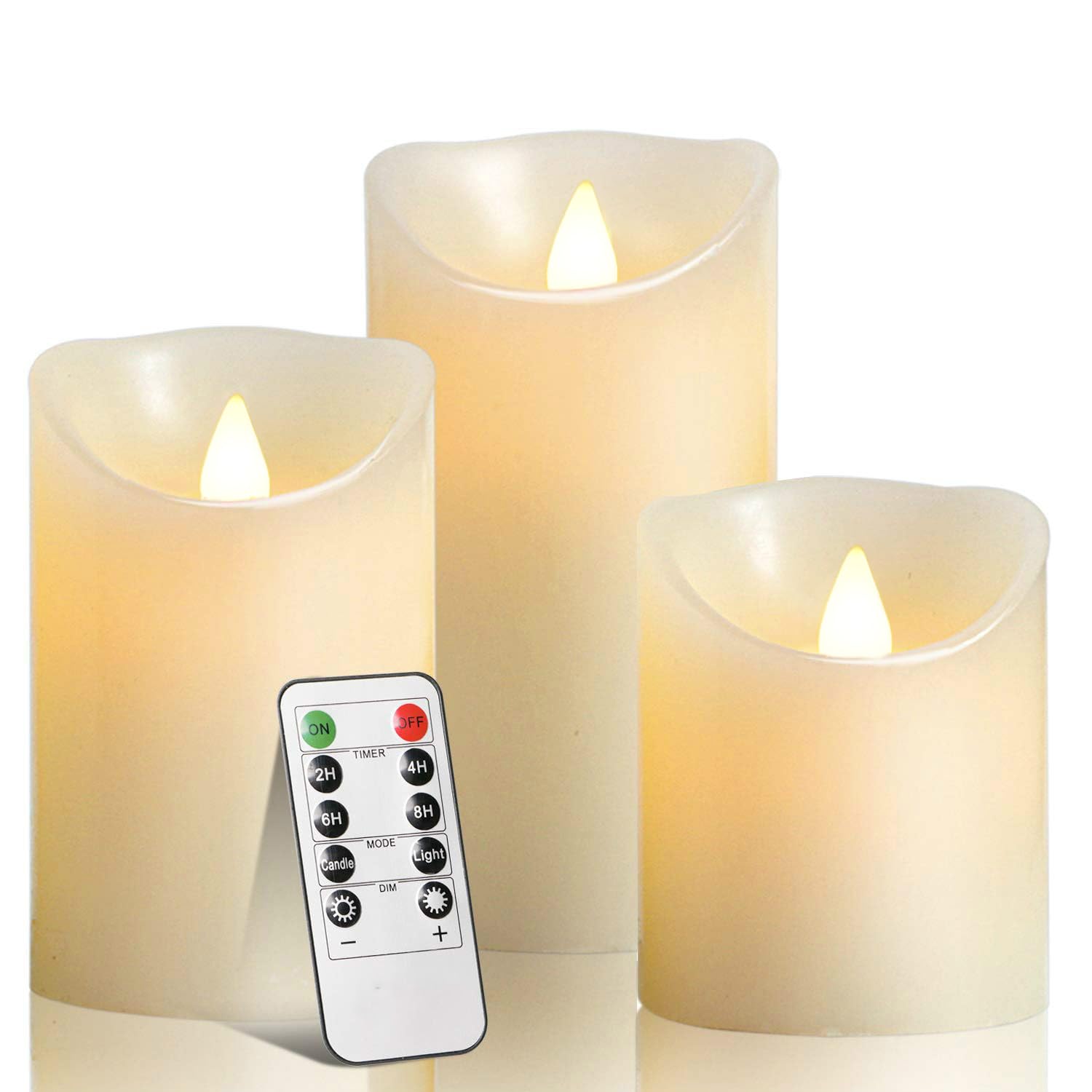 Biyanuo LED Candles, Flameless Battery Candles 4" 5" 6", Real Wax Pillars with 10 Key Remote Control and 24 Hour Timer (Ivory, 3 Pack)