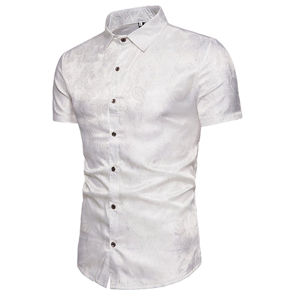 WULFUL Men's Stylish Slim fit Short Sleeve Shirts Shiny Satin Silk