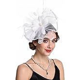 SAFERIN Fascinator for Women Hair Clip Hat Bowler Feather Flower Veil Wedding Party Hat Tea Hat