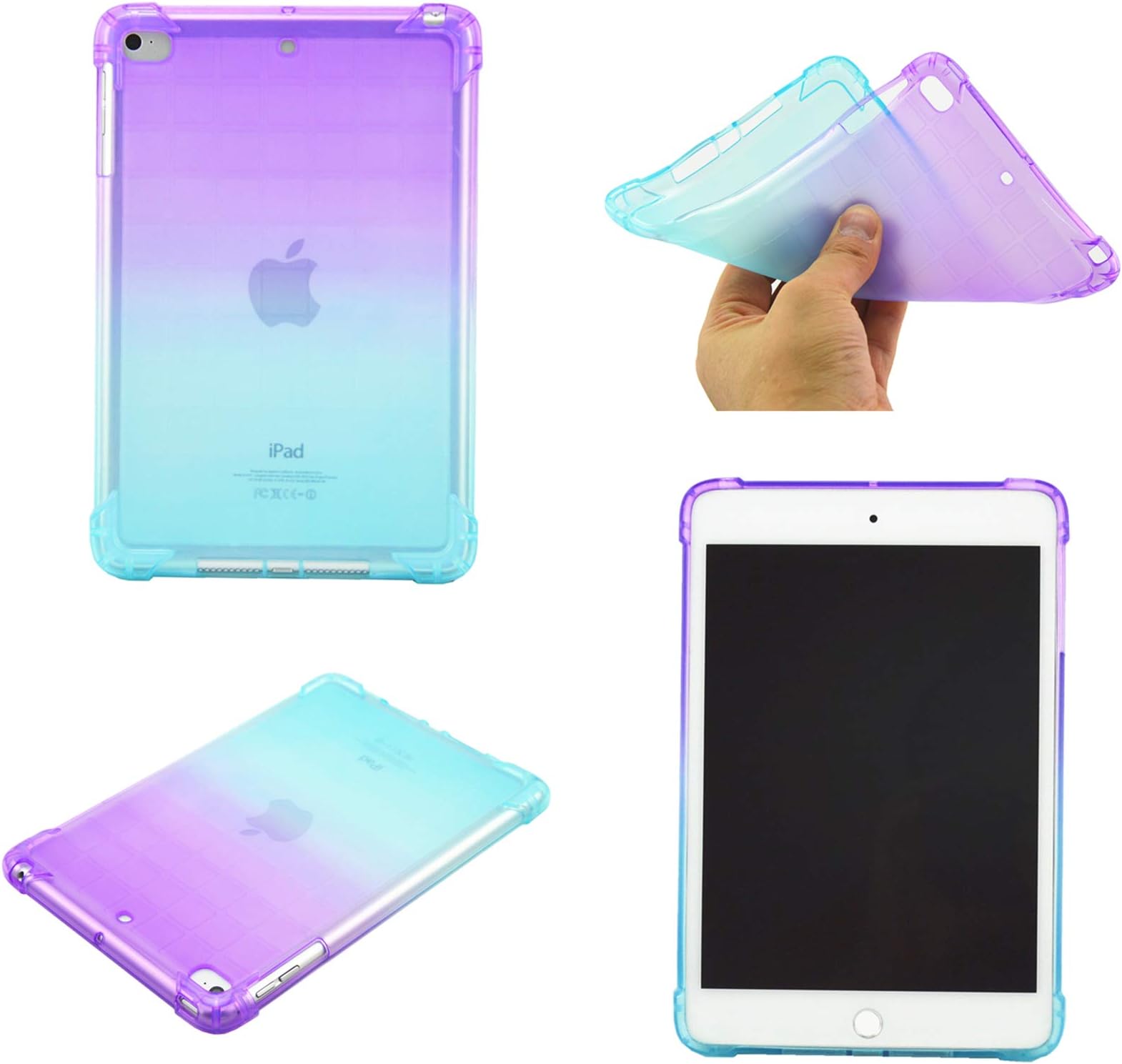 MOKASE iPad Mini Case, Mini 2/3 / 4 Case, Soft Tpu Gel Silicone Colorful Flexible Protective Case Cover for Apple iPad Mini 1 2 3 4 5, Purple and Green
