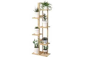 Laiensia Bamboo Plant Stand Rack 6 Tier,Multiple Stand Holder Shelf Rack, Indoor&Outdoor Planter Display Shelves for Patio Garden, Living Room, Corner Balcony and Bedroom,Wood Color