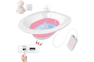 PRIDKEN Electric Sitz Bath,Sitz Bath for Hemorrhoids, Sitz Bath for Toilet Seat, Sitz Bath for Postpartum Care,Collapsible Sits Bath Kit for Women,Easy to Store,Wide Seat,Deeper Bowl (Electric Flusher Pink)