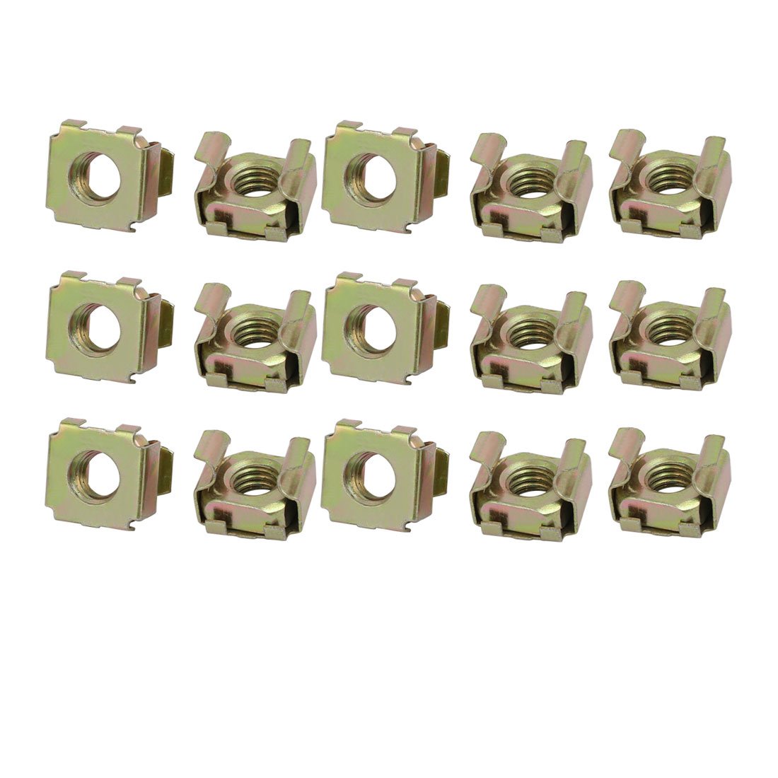 Sourcingmap 15pcs M8 Carbon Steel Captive Cage Nut Brass Tone for Server Shelf Cabinet