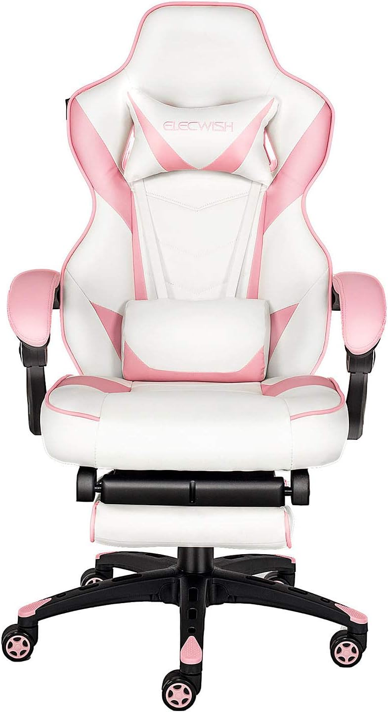 Amazon.co.jp ELECWISH Gaming Chair, Pink, White, Office Chair, Desk