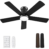 Autoday 42 Inch Ceiling Fans with Lights and Remote - Black Ceiling Fan with Light Low Profile, Flush Mount Indoor Outdoor Ceiling Fans for Patios Bedroom, 6 Speeds Reversible Quiet DC, 3CCT Dimmable