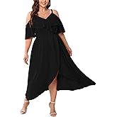 SHESTARR Womens Plus Size Cold Shoulder Dress Short Sleeve Ruffle Summer Sundress High Low Flowy Maxi Long Dresses