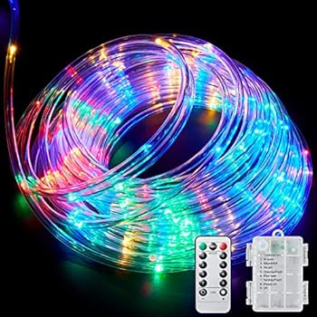 Ollivage LED Rope Lights Outdoor String Lights Battery Powered with Remote Control, 8 Modes Color Changing Waterproof LED Strip Lights Fairy Lights 40Ft for Christmas Party Camping Decoration, 1 Pack