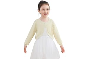 Madison Saturday Sparkle Cardigan for Girls,Long Sleeve Bolero Shrug W/ 2 Style Button, Open Front Cropped Knit Sweater 3-13Y