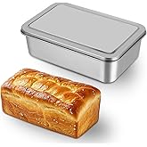 Kichvoe Stainless Steel Loaf Pan with Lid 6.5X15X6.5 Cm - Rectangle Bread Baking Tray for Homemade Cakes Breads Desserts with Even Heat Distribution