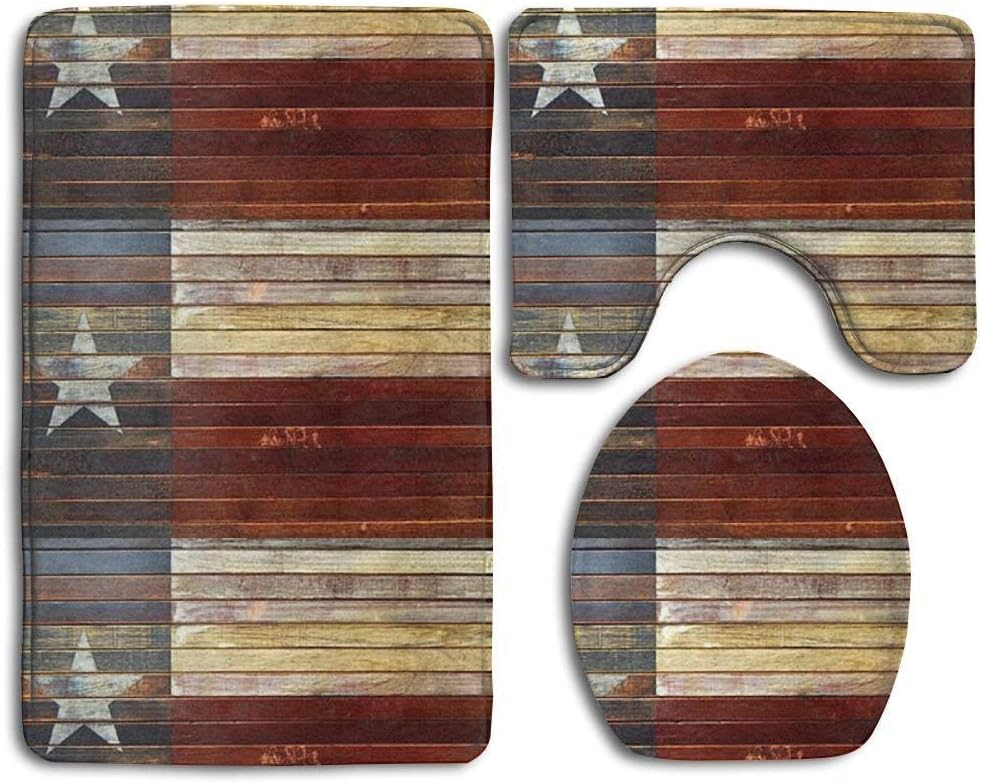 RedBeans Holz Texas Flagge Anti-Rutsch Badteppich Set 3-teilig Weiche