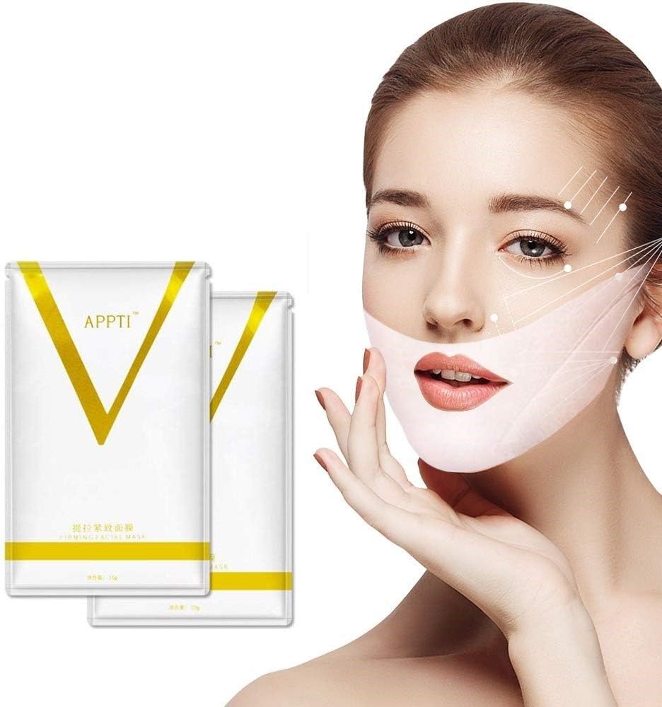 V Line Lifting Face Mask, Patch for Face Neck and Chin Line Double Chin Reduces, V Line, Chin Up, Anti Age Firming Contour Tightening and Moisturizing Collagen V Shape Facial Mask, 5 PCs, WHITE