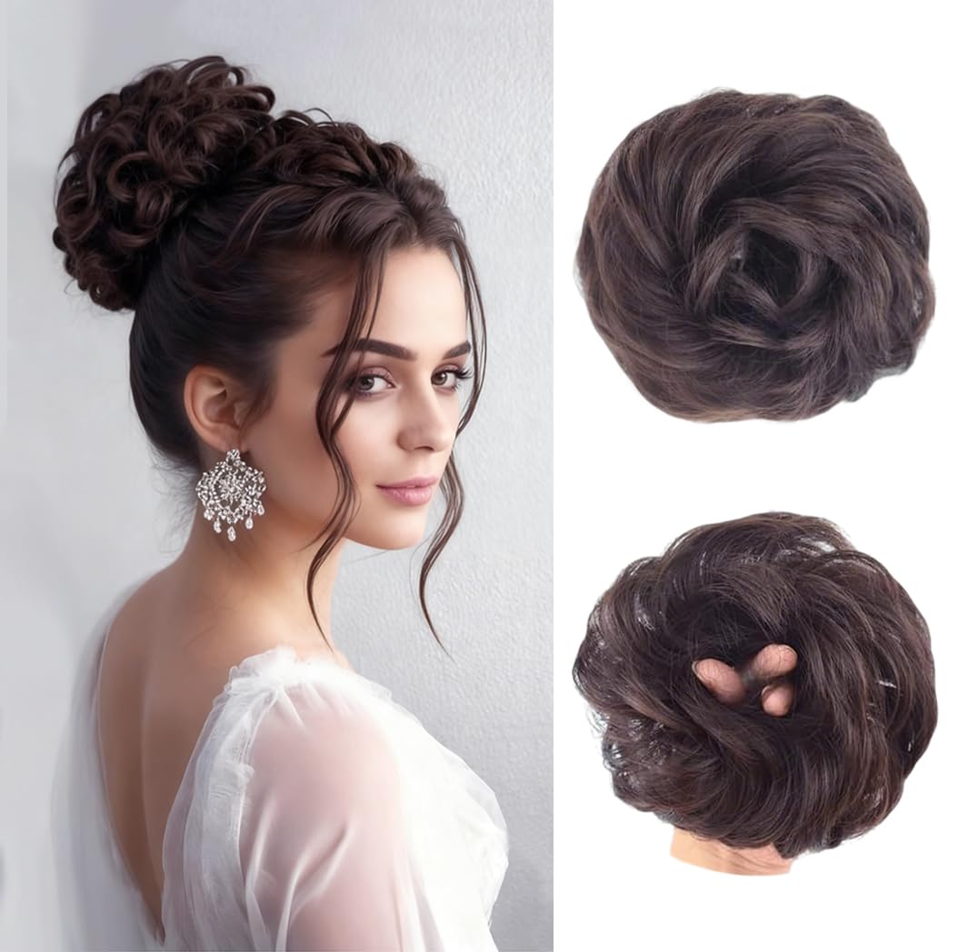 1 Piece Messy Hair Bun Updo - Wavy Curly Synthetic Donut Chignon Scrunchies for Women - Hair Ribbon Unique Ponytail Wig (6A#)