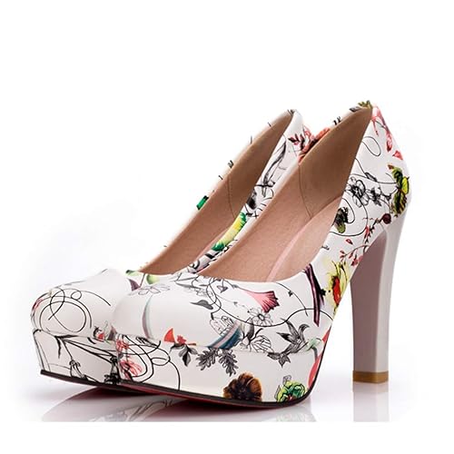 Amazon Aybto パンプス レディース 太めヒール 夏 花柄 プリント