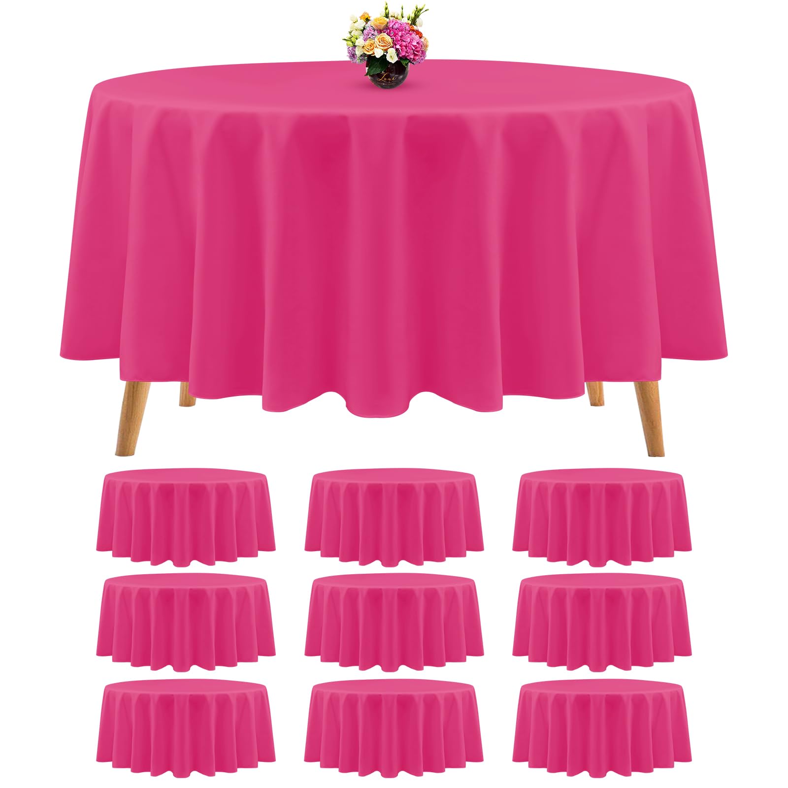 Photo 1 of 10 Packs Premium Round Tablecloth 90 Inch Hot Pink Polyester Cloth - Washable Fabric Cover for Wedding, Party, Banquet, Buffet, Holiday Dinner
