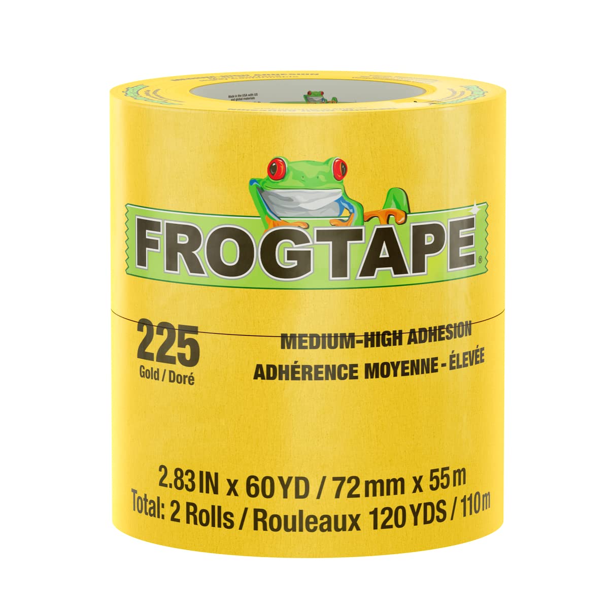 Photo 1 of FrogTape 225 Gold Moderate Temperature Performance Grade Masking Tape, Medium-High Adhesion, 72mm x 55m, 2 Rolls per Pack