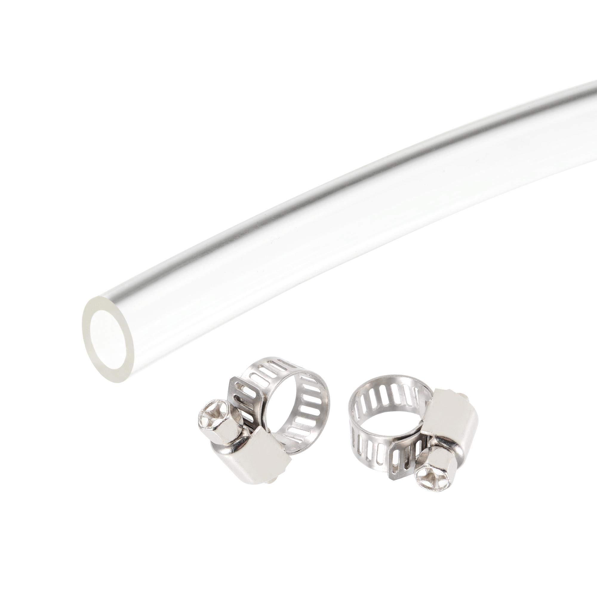 sourcing map PVC Clear Vinyl Tubing, 6mm(1/4") ID 9mm OD 10ft Plastic Pipe Air Water Hose with Clamps