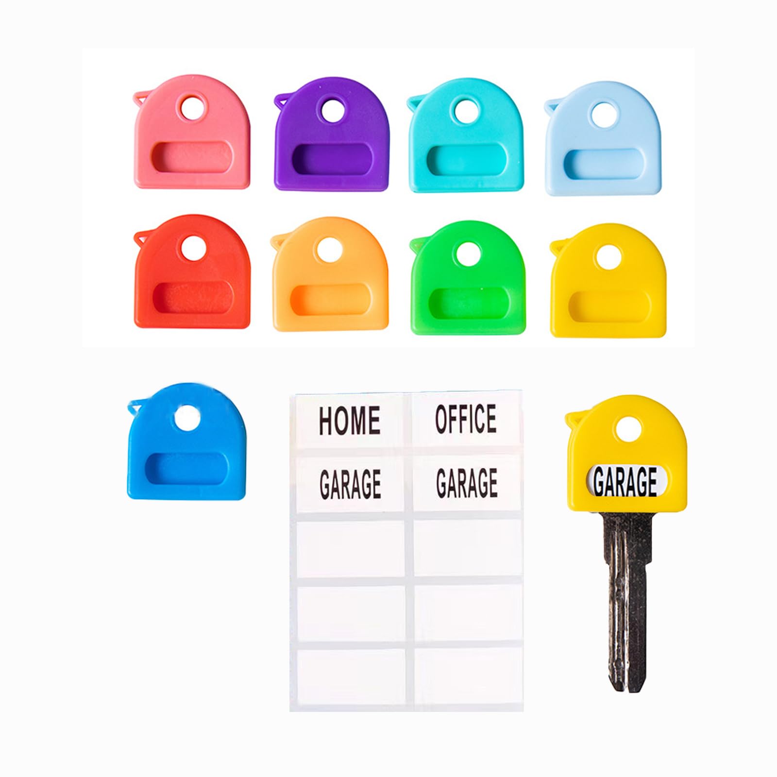 Key Covers with Labels 9 Piece Set Key Caps Easy Key Identification Key Covers Caps for Organizing and Identifying Keys Durable and Stylish Key Identification Tags for Home Office and Garage Use