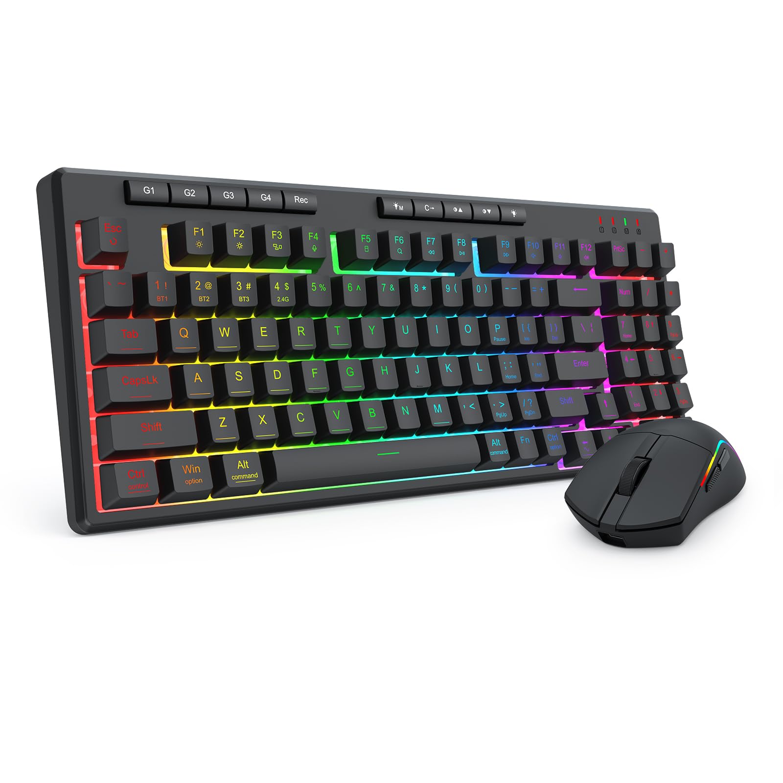 Redragon S156 Wireless Keyboard and Mouse with Tri-Mode, Mechanical Feel Keyboard and 4800 DPI 61G Ultra-Light Gaming Mouse, RGB Backlit, 4 Macro Keys, Long Battery Life for PC, Mac, Ideal for Gamer