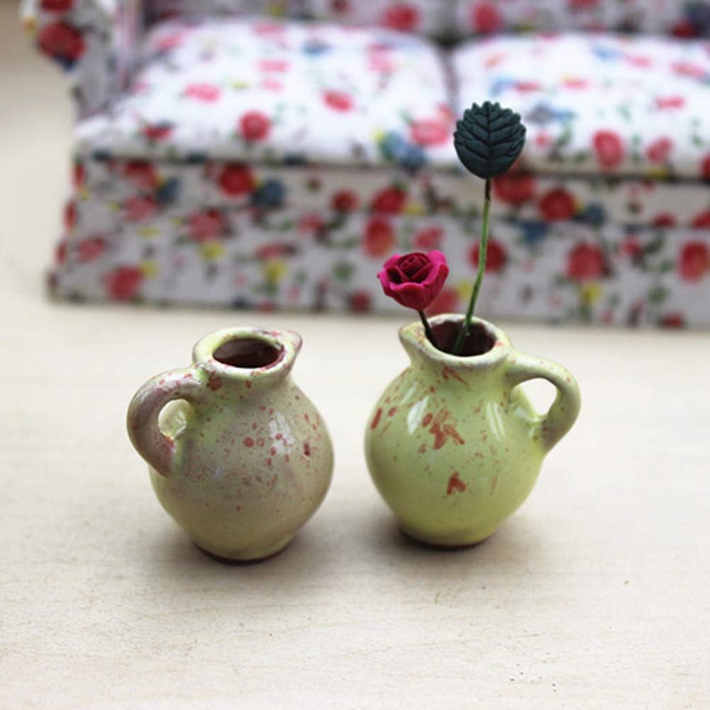 lyq Mini Vase Model, Mini Cute Ceramic Flower Vase Model Toy Dollhouse Miniature Decor Accessory - Random Color