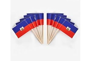 JAVD CYPS 100 Pcs Haiti Flag Toothpicks - Small Mini Stick Cupcake Toppers, Country Picks for Party Decoration, Celebration, Cocktail, Food, Bar, Cake - Haitian Flags