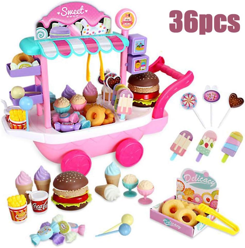 Quitd Ice Cream Cart Pretend Toys Pretend Playset Supermarket Stall Toy Shopping Trolley Lovely Play Food Dessert Supermarket Storage Case Role play Gift for Kids