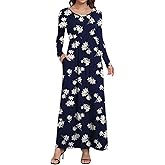 HAOMEILI Women's Casual Loose Pocket Long Dress Long Sleeve Floral Print Maxi Dresses 2XL Print Navy