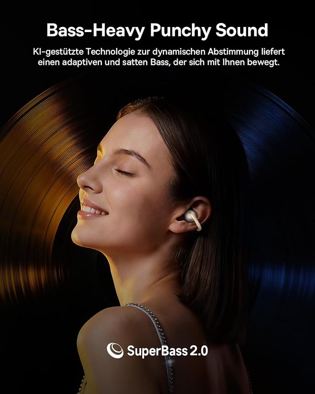 Bowie MC2 Air Open-Ear-Kopfhörer, Clip-On Earbuds mit CloudComfort, Bluetooth 6.0, SuperBass 2.0, 4 KI-Mikrofonen für klare Anrufe, 40 Std. Akkulaufzeit, IP67, nur 4,9 g leicht