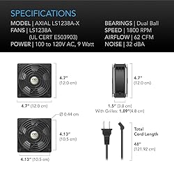 AC Infinity AXIAL LS1238, Quiet Muffin Fan, 120V AC