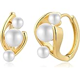 Watforsh Small 14K Gold Plated Pearl Hoop Wedding Earrings for Bride and Bridesmaids White Pearl Circle Earrings for Women