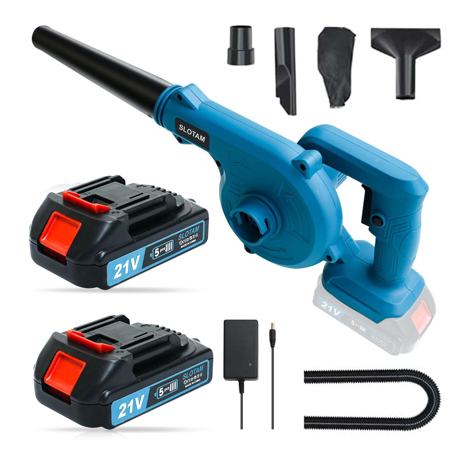 ブロワー 充電式ブロワ ブロアー 小型 1台2役 大容量バッテリ一2個搭載 洗車後の水滴吹き飛ばし ブルー商品画像