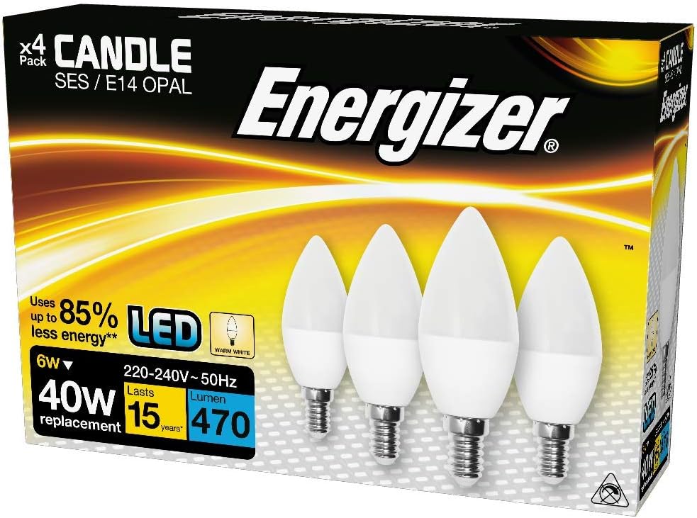 Energizer Led Candle 5.5W 40W Screw Bulbs 4 Pack (Warm White, E14), (ENGS14330), 4 Count (Pack of 1)