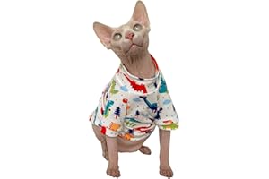 KITIPCOO Sphynx Hairless Cat Summer Cotton T-Shirts Cat Vest Pet Clothes,Round Collar Vest Kitten Shirts Sleeveless, Cats & Small Dogs Apparel (XX-Large, Dinosaur)